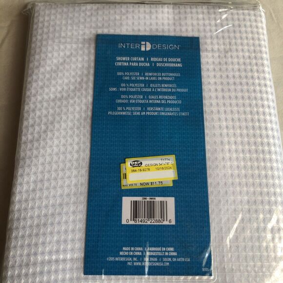 Idesign 78”X 54” White Solid Shower Curtain Polyester Waffle Texture Carlton NEW - Picture 9 of 9